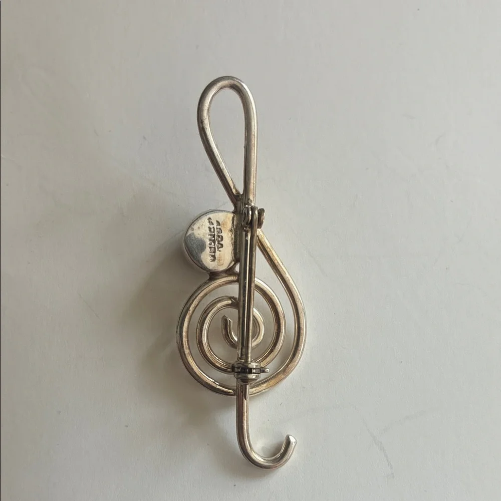 Silpada Silver-Tone Treble Clef Brooch with Black Cabochon